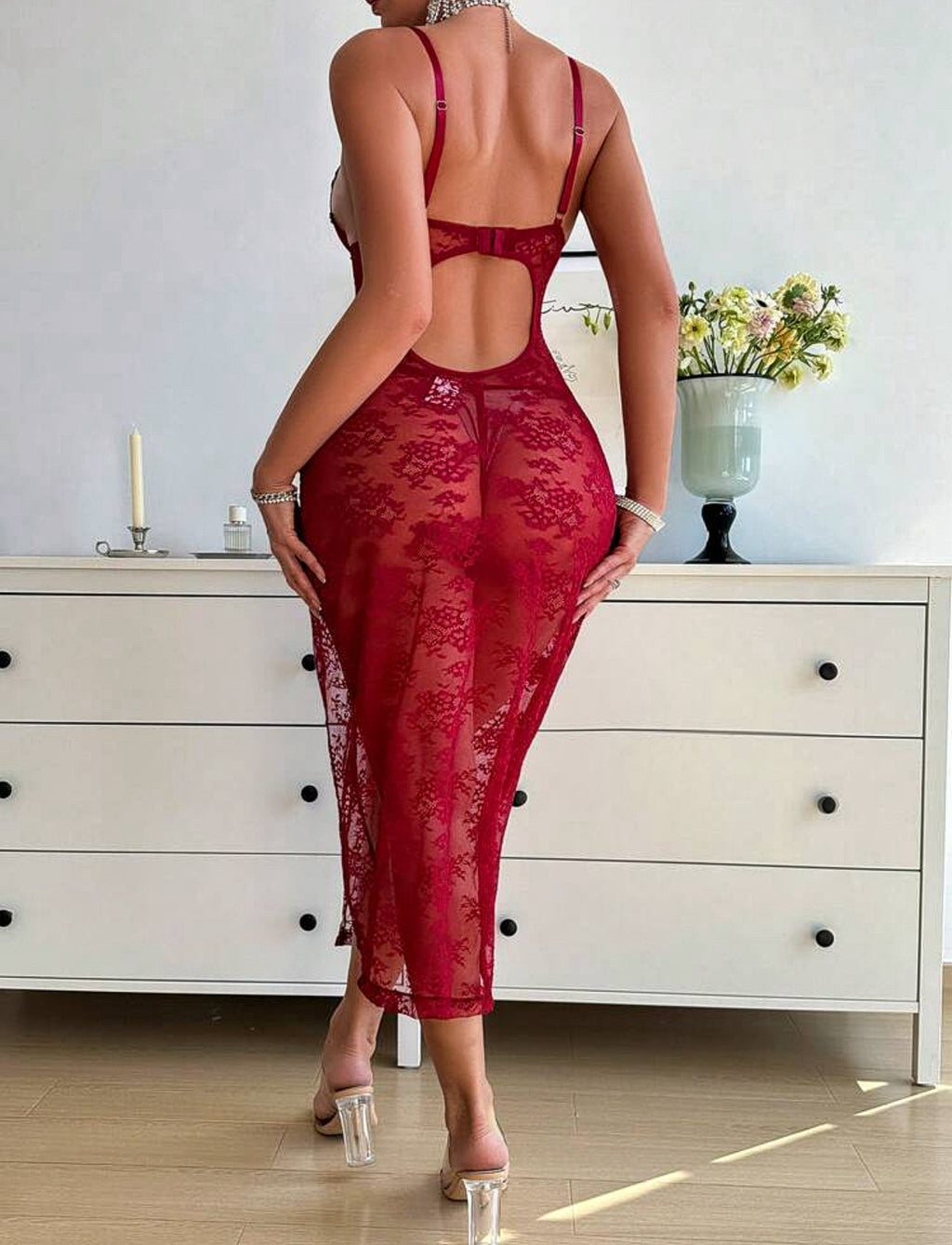 Fustan i gjatë intimo “Crimson Allure
